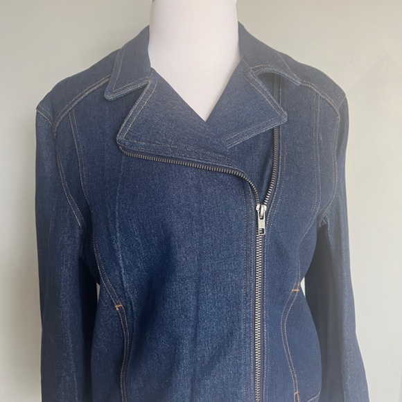 NWT BB Dakota Moto Style Jean Denim Zip Casual Biker Dark Blue Jacket Medium - Picture 6 of 10